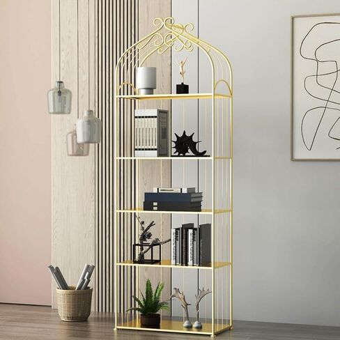Bookcase Shelf Nordic Golden Simple Wrought Iron Bookshelf Floor-to-Ceiling Display Stand Living Room Porch Shelf Partition Bookshelf with Storage(80 * 30 * 180cm) in Kuwait