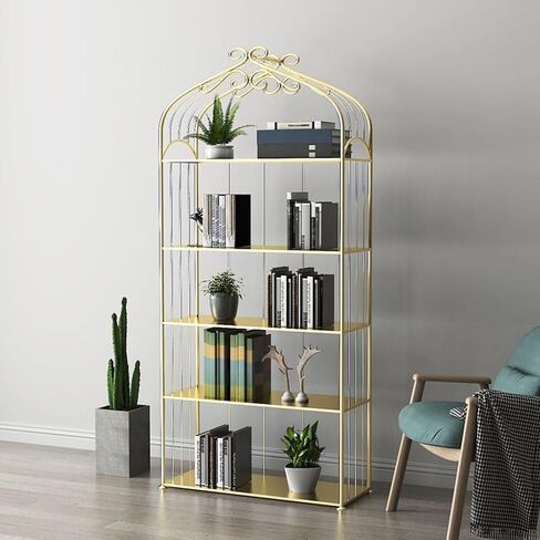 Bookcase Shelf Nordic Golden Simple Wrought Iron Bookshelf Floor-to-Ceiling Display Stand Living Room Porch Shelf Partition Bookshelf with Storage(80 * 30 * 180cm) in Kuwait