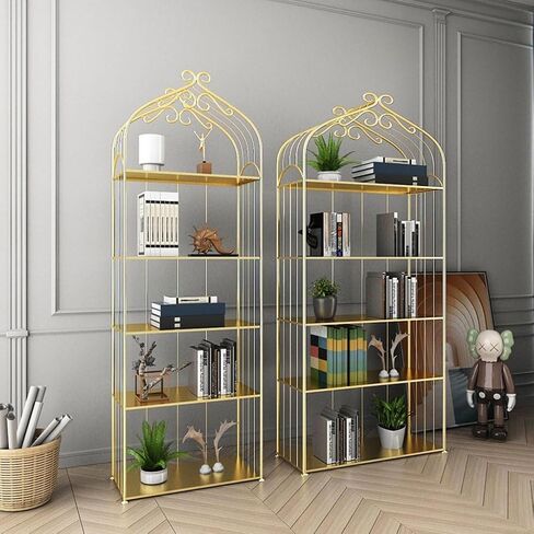 Bookcase Shelf Nordic Golden Simple Wrought Iron Bookshelf Floor-to-Ceiling Display Stand Living Room Porch Shelf Partition Bookshelf with Storage(80 * 30 * 180cm) in Kuwait