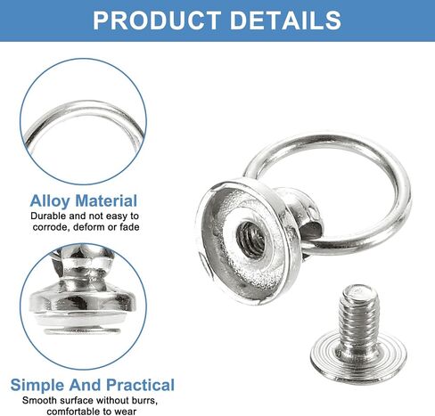 uxcell 24Pcs Screw Round Head Rivet, 7mm Pull Ring Rivet Fasteners, Screw Rivet Studs for DIY Leather Craft Belts Purse Handbags (Silver) in Saudi Arabia