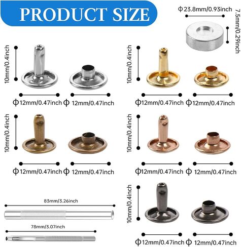 100 مجموعة من المسامير الجلدية 10x10mm Metal Cap Snaps مع أدوات إعداد 3pcs للحرف الجلدية ، DIY ، الإصلاح ، الملابس ، الأكياس ، الأحزمة ، الديكور ، ألوان متعددة in Kuwait