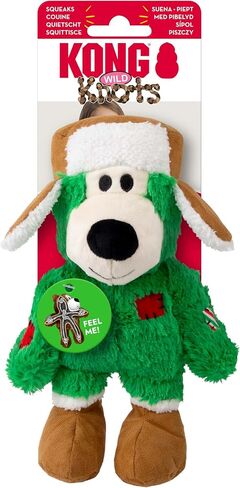 KONG Christmas Holiday Wild Knots Bear Dog Toy – Durable Rope Skeleton, Squeaker for Long-Lasting Play, Less Stuffing for Less Mess, Assorted Colors (1 Pack, Medium/Large) in Saudi Arabia