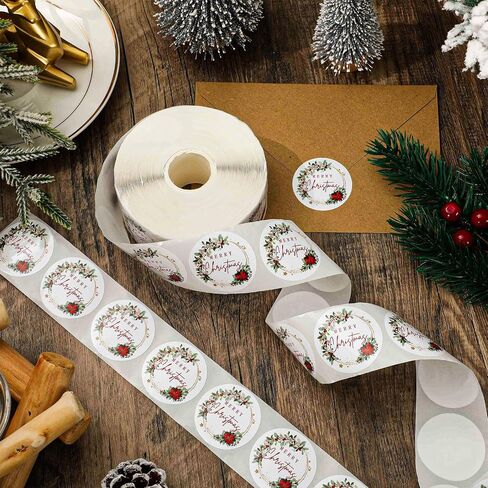 Whaline 1000pcs ملصقات عيد ميلاد سعيد لفة ألوان مائية بونسيتيت زهرة مغلف زهرة الأختام Xmas Holly Gold Foil Greenery Greener Weath ملصقات ملصق in Kuwait
