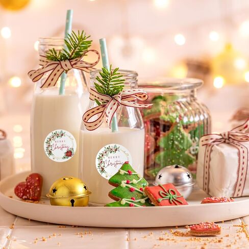 Whaline 1000pcs ملصقات عيد ميلاد سعيد لفة ألوان مائية بونسيتيت زهرة مغلف زهرة الأختام Xmas Holly Gold Foil Greenery Greener Weath ملصقات ملصق in Kuwait
