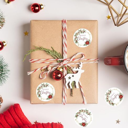 Whaline 1000pcs ملصقات عيد ميلاد سعيد لفة ألوان مائية بونسيتيت زهرة مغلف زهرة الأختام Xmas Holly Gold Foil Greenery Greener Weath ملصقات ملصق in Kuwait
