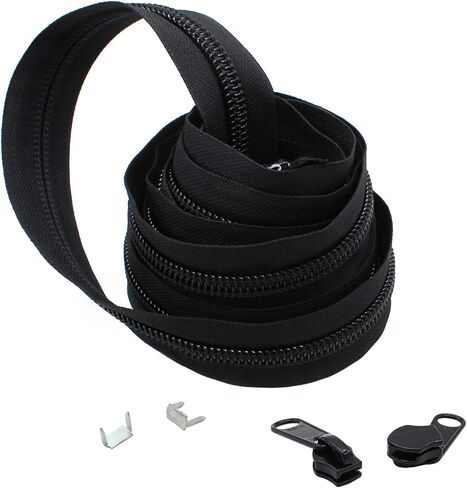 1 Yard Black YKK #8 Nylon Coil Chain Zipper Trim, Heavy Weight with 2 Coil Sliders and 2 Aluminum Stops in Saudi Arabia