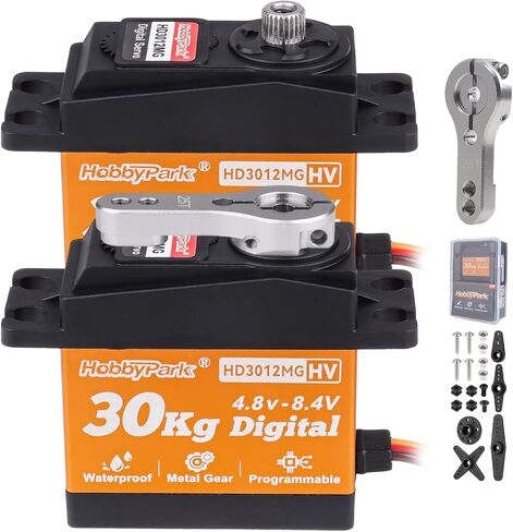 HobbyPark Pack of 2 Waterproof 30kg Servo High Torque RC Steering Servo Metal Gear All Stainless Steel for 1/12 1/8 1/10 RC Car Crawler Truck Buggy Robotics 5V-8.4V High Volt, Control Angle 180° in Saudi Arabia