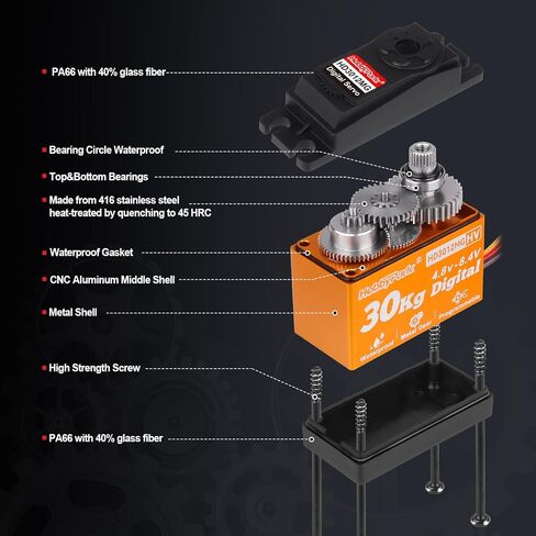 HobbyPark Pack of 2 Waterproof 30kg Servo High Torque RC Steering Servo Metal Gear All Stainless Steel for 1/12 1/8 1/10 RC Car Crawler Truck Buggy Robotics 5V-8.4V High Volt, Control Angle 180° in Saudi Arabia