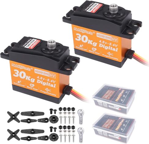 HobbyPark Pack of 2 Waterproof 30kg Servo High Torque RC Steering Servo Metal Gear All Stainless Steel for 1/12 1/8 1/10 RC Car Crawler Truck Buggy Robotics 5V-8.4V High Volt, Control Angle 180° in Saudi Arabia