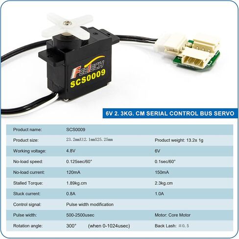 SCS0009 Serial Bus Servo Kit SCS0009 2.3kg Micro Servo Metal Gear W/300 ° Encoder TTL/RS485 لـ Robot Arm ، RC Helicopter ، Arduino ، Steam (4 Servos+1Signal Conversion Board) in Kuwait