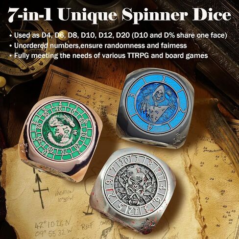 Metal Cube Spinner DND Dice ، Polyhedral Coll -Play 7 في 1 D&D Mystery Dice للأبراج المحصنة وهدايا ألعاب Dragons ، ومكتبي تملقات ARC CORNERS 6 Side Tabletop RPG Accessories لـ DM & Player （YHAG in Kuwait