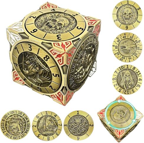 Metal Cube Spinner DND Dice ، Polyhedral Coll -Play 7 في 1 D&D Mystery Dice للأبراج المحصنة وهدايا ألعاب Dragons ، ومكتبي تملقات ARC CORNERS 6 Side Tabletop RPG Accessories لـ DM & Player （YHAG in Kuwait