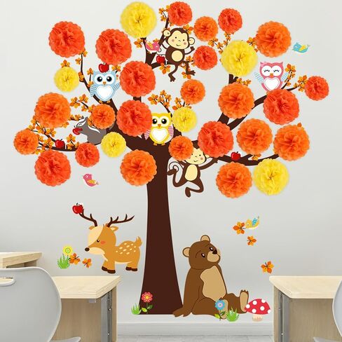 زخارف لوحة نشرة الخريف للفصل الدراسي Fall 3D Tree with Paper Pom Poms Maple Leaf Autumn Autumn Autumn For Thansgiving School Chalkboard Party Home Wall Decor in Kuwait