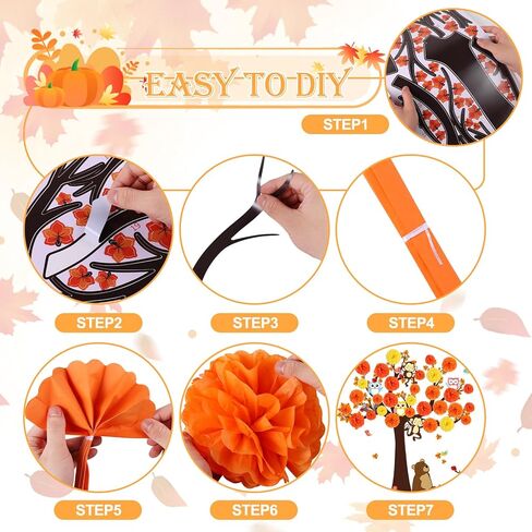 زخارف لوحة نشرة الخريف للفصل الدراسي Fall 3D Tree with Paper Pom Poms Maple Leaf Autumn Autumn Autumn For Thansgiving School Chalkboard Party Home Wall Decor in Kuwait