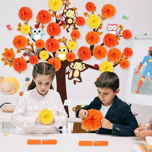 زخارف لوحة نشرة الخريف للفصل الدراسي Fall 3D Tree with Paper Pom Poms Maple Leaf Autumn Autumn Autumn For Thansgiving School Chalkboard Party Home Wall Decor in Kuwait