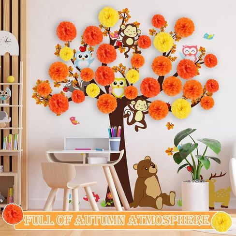 زخارف لوحة نشرة الخريف للفصل الدراسي Fall 3D Tree with Paper Pom Poms Maple Leaf Autumn Autumn Autumn For Thansgiving School Chalkboard Party Home Wall Decor in Kuwait