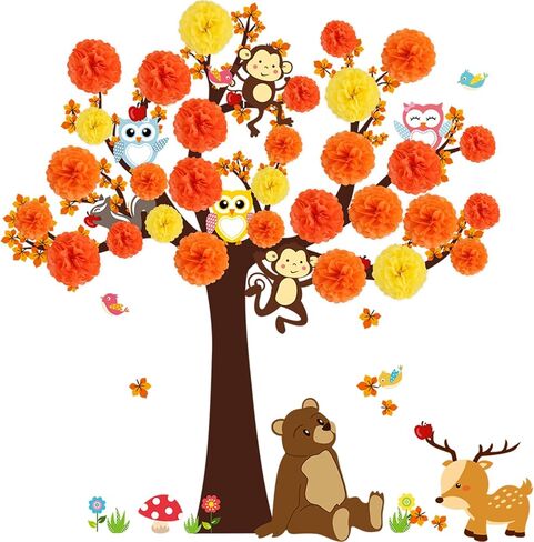 زخارف لوحة نشرة الخريف للفصل الدراسي Fall 3D Tree with Paper Pom Poms Maple Leaf Autumn Autumn Autumn For Thansgiving School Chalkboard Party Home Wall Decor in Kuwait