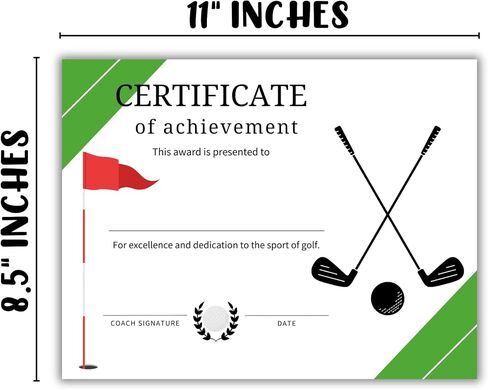 Golf Certificate of Achievement Award 50pk 8.5x11" 1st Place Tournament Most Improved Player Instructor Participation School Sports Winner in Saudi Arabia