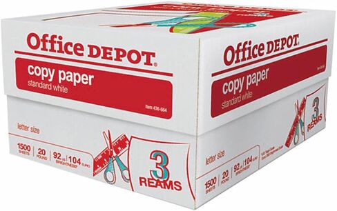 Office Depot 3-Ream Case Multipurpose Copy Fax Fax Laser Inkjet Paper ، 8 1/2 × 11 بوصة الحرف ، 104 (يورو)/ 92 (الولايات المتحدة) سطوع ، 20 رطلاً. in Saudi Arabia
