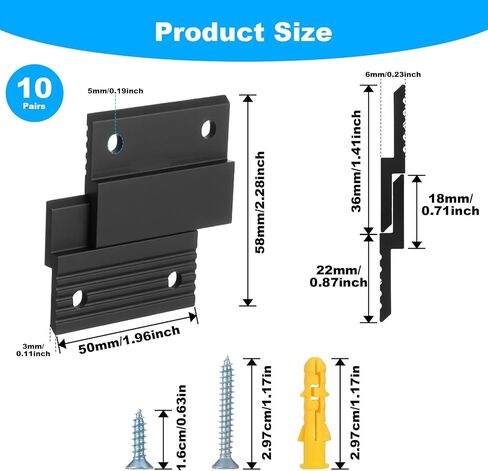 10 Pairs French Cleat Hanger, 2'' Interlocking Aluminum Z Clips Heavy Duty, Wall Mount French Cleat Picture Hanger for Hanging Mirrors Picture Frames Whiteboards Panels Shelves Headboards Art Fram (Bl in Kuwait