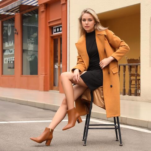 JOY IN LOVE Women's Ankle Boots Chunky Block Heel Pointed Toe Zipper Boots in Kuwait