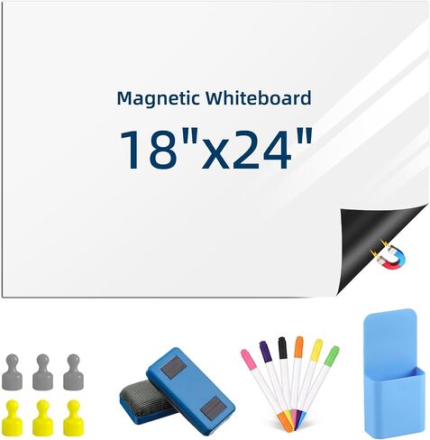 Magnetic Dry Erase Whiteboard for Refrigerators, 18" x 24" White Board on Wall for Organizer and Planner, Kitchen Fridge Shopping List with Marker, Magnetic Eraser and Magnets in Kuwait