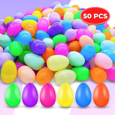 Premium Plastic Easter EggShell-50pcs Vibrant Solid Colors & Printed colorful Fillable Eggs,Ideal for Gift Surprises,Celebration Giveaways,School Rewards & Festive EggHunts (Vibrant Solid Colors Eggs) in Saudi Arabia