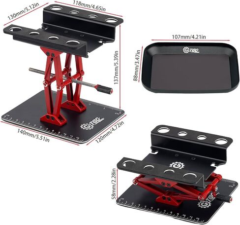 RC Car Adjustable Height Work Stand with Screwed Tray Made of Aluminum Alloy Suit for TRX4M Axial Arrma Redcat Losi Etc 1/8 1/10 1/12 1/14 1/16 1/18 RC Car Tool Set (Red) in Kuwait