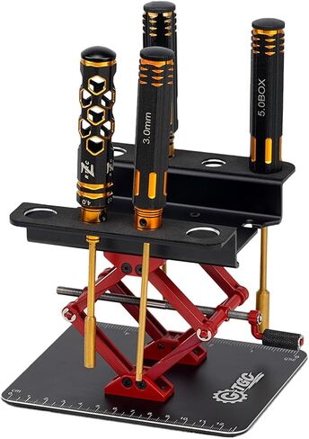 RC Car Adjustable Height Work Stand with Screwed Tray Made of Aluminum Alloy Suit for TRX4M Axial Arrma Redcat Losi Etc 1/8 1/10 1/12 1/14 1/16 1/18 RC Car Tool Set (Red) in Kuwait