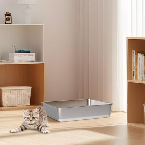 صندوق القمامة من الفولاذ المقاوم للصدأ - 17.7 "L x 13.77" W × 4 "H Metal Cat Streter Box ، غير عصا ، لا رائحة ، دخول سهل ، سهلة التنظيف ، صناديق القمامة المعدنية للقطات ، القطط المسنة ، الأرنب in Saudi Arabia