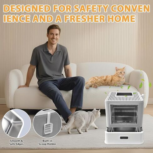 HomeGroove الفولاذ المقاوم للصدأ القمامة مربع مع درج ، XL قابلة للطي مربع القمامة القمامة المغلقة مع غطاء للقطط الداخلية ، مقلاة القطط المغطاة بالمعادن مع مغرفة القمامة (رمادي) in Kuwait