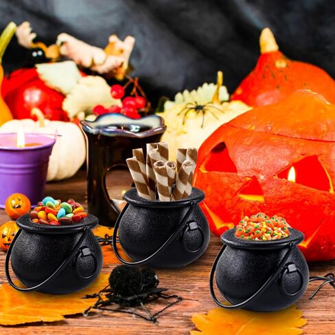 عبوة مقاس 12.6 سم و7.4 سم مرجل كبير للهالوين، قطعتان من البلاستيك الأسود مرجل غلاية وعاء الهالوين حامل حلوى الهالوين وديكور حفلات عيد القديس باتريك in Kuwait