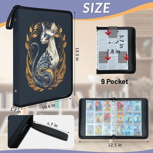 Card Binder 9 -Pocket - 900 Abomets Card Aullder مع 50 أكمام قابلة للإزالة لبطاقات الحجم القياسية - مثالية لبطاقات التداول القابلة للتحصيل - TCG Binder - هدية للبنين والبنات (CAT) in Kuwait