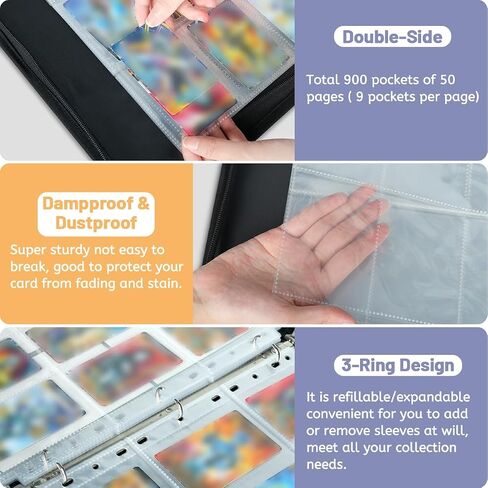 Card Binder 9 -Pocket - 900 Abomets Card Aullder مع 50 أكمام قابلة للإزالة لبطاقات الحجم القياسية - مثالية لبطاقات التداول القابلة للتحصيل - TCG Binder - هدية للبنين والبنات (CAT) in Kuwait