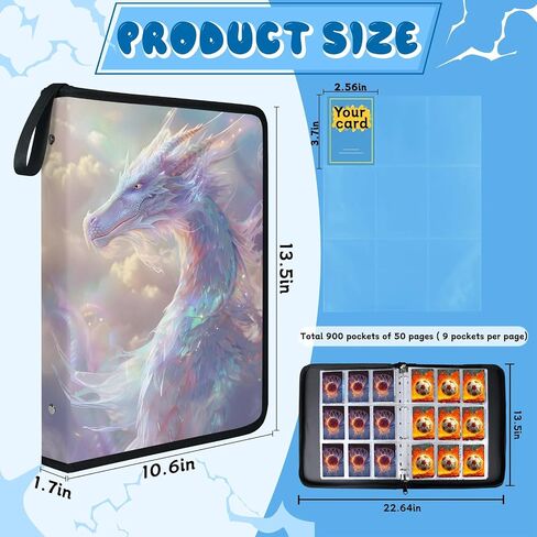 Card Binder 9 -Pocket - 900 Abomets Card Aullder مع 50 أكمام قابلة للإزالة لبطاقات الحجم القياسية - مثالية لبطاقات التداول القابلة للتحصيل - TCG Binder - هدية للبنين والبنات (CAT) in Kuwait