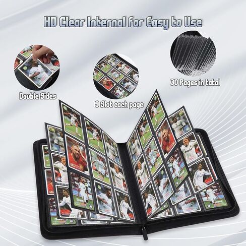 9 Pocket Card Binder - 540 Capacity with Zip Closure Premium, Double-Sided,Sturdy & Sleek PU Leather Protector for MTG, TCG, Sport & Collectible Cards (Black) in Kuwait