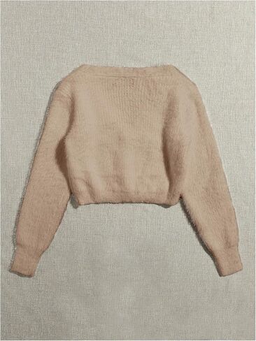 GORGLITTER Women's Fuzzy Pearl Button Up Open Front Cardigan Long Sleeve Crop Sweater Outerwear Jackets in Kuwait