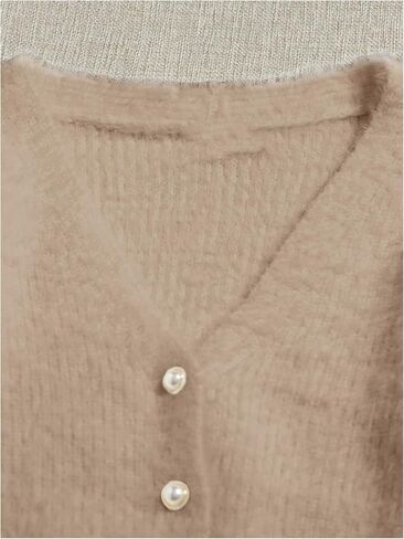 GORGLITTER Women's Fuzzy Pearl Button Up Open Front Cardigan Long Sleeve Crop Sweater Outerwear Jackets in Kuwait