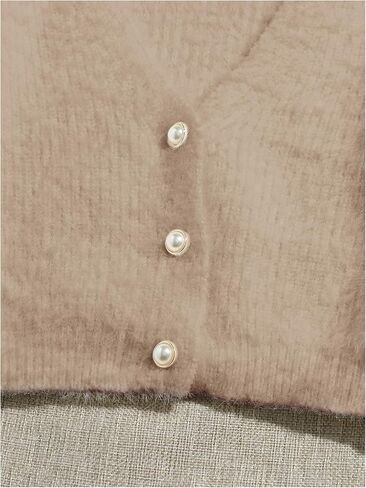 GORGLITTER Women's Fuzzy Pearl Button Up Open Front Cardigan Long Sleeve Crop Sweater Outerwear Jackets in Kuwait