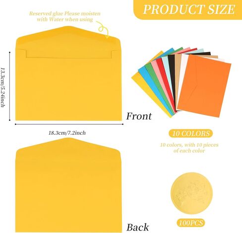 100 Pack A6 / 4x6 Invitation Envelopes, Multicolor Colored Envelopes for Greeting Cards, Photos, Invitations - with Gold Stickers in Saudi Arabia