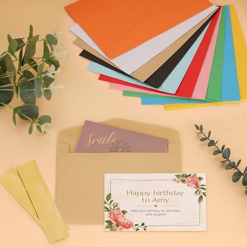 100 Pack A6 / 4x6 Invitation Envelopes, Multicolor Colored Envelopes for Greeting Cards, Photos, Invitations - with Gold Stickers in Saudi Arabia