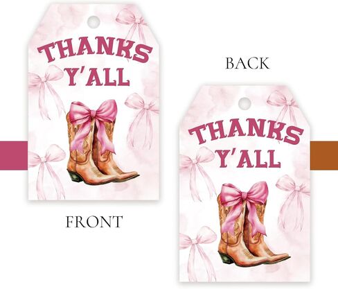 50pcs Pink Bow Cowgirl Thank You Tags, Western Cowgirl Gift Tag with String for Girl Birthday, Coquette Boots Thank You Paper Tags for Western Themed Party Favors in Saudi Arabia