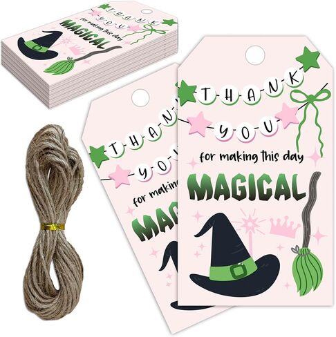 Magical Witch Party Thank You Tag, 50 Pcs Magic Theme Thank You Lables, 2x3 Inch Gift Tags with String for Birthday Baby Shower, Birthday Party Decoration-A20 in Saudi Arabia
