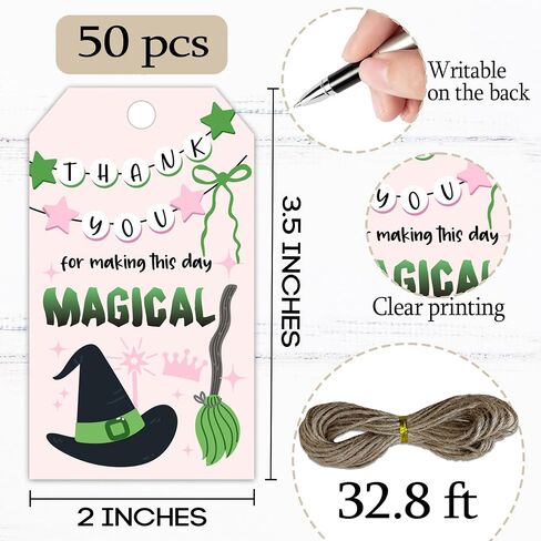 Magical Witch Party Thank You Tag, 50 Pcs Magic Theme Thank You Lables, 2x3 Inch Gift Tags with String for Birthday Baby Shower, Birthday Party Decoration-A20 in Saudi Arabia