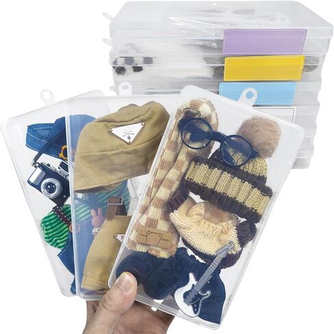 10-Pack Modern Clear Doll Clothes Storage Boxes with Labels - Organizer Bins for 4-8 Inch Plush Doll Dress Up, Outfits, Shoes & Hair Clips in Saudi Arabia