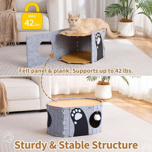 Cat House للقطط الداخلية ، 2 من طابقين 23 "× 15" × 23 "كهف القطط المغطى الكبير لقطط متعددة ، وبيوت مخبأ القط المغلقة مع كرة رقيقة ، منزل مريح للخدش in Kuwait
