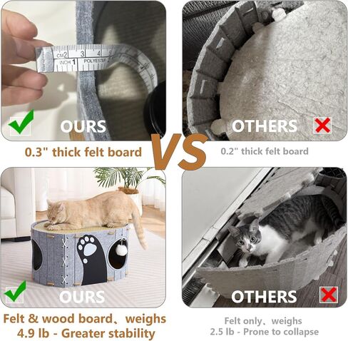 Cat House للقطط الداخلية ، 2 من طابقين 23 "× 15" × 23 "كهف القطط المغطى الكبير لقطط متعددة ، وبيوت مخبأ القط المغلقة مع كرة رقيقة ، منزل مريح للخدش in Kuwait