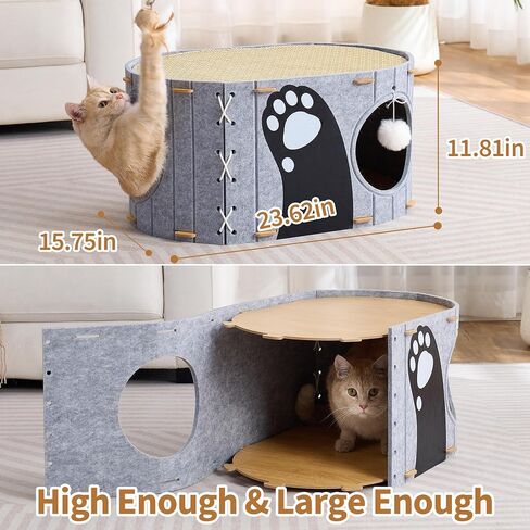 Cat House للقطط الداخلية ، 2 من طابقين 23 "× 15" × 23 "كهف القطط المغطى الكبير لقطط متعددة ، وبيوت مخبأ القط المغلقة مع كرة رقيقة ، منزل مريح للخدش in Kuwait