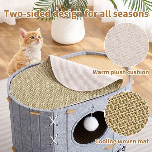 Cat House للقطط الداخلية ، 2 من طابقين 23 "× 15" × 23 "كهف القطط المغطى الكبير لقطط متعددة ، وبيوت مخبأ القط المغلقة مع كرة رقيقة ، منزل مريح للخدش in Kuwait