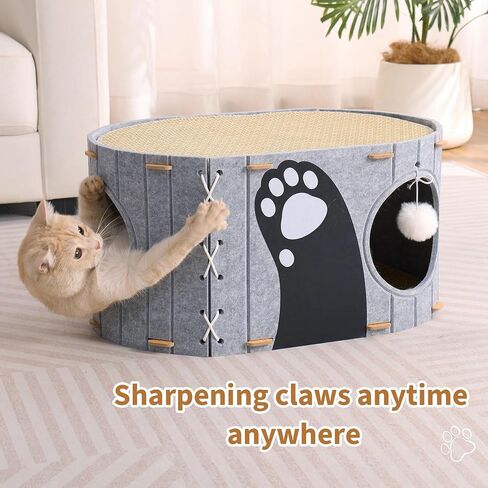 Cat House للقطط الداخلية ، 2 من طابقين 23 "× 15" × 23 "كهف القطط المغطى الكبير لقطط متعددة ، وبيوت مخبأ القط المغلقة مع كرة رقيقة ، منزل مريح للخدش in Kuwait